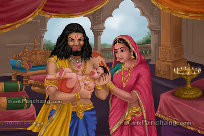 Bal Hanuman with Anjana and Kesari