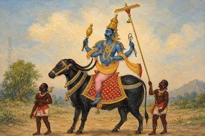 Lord Yamaraja ridding on His mount buffalo