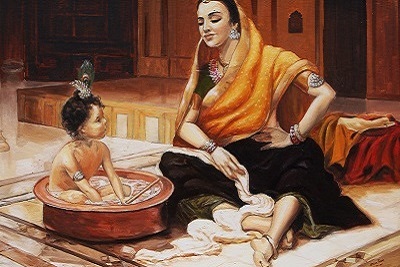 Mother Yashoda with baby Krishna