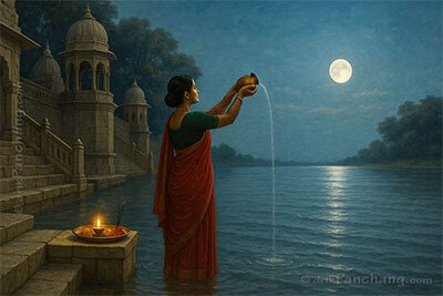 Women giving Purnima Arghya