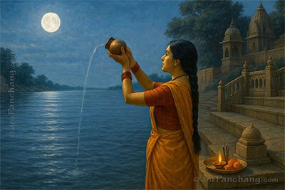Women giving Purnima Arghya