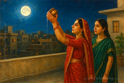 Women giving Purnima Arghya