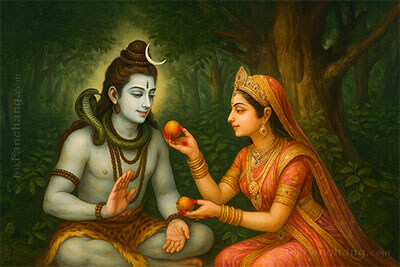 Lord Shiva eating fruits with Goddess Parvati