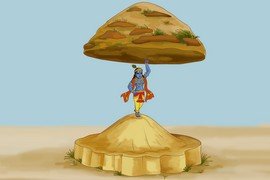 Krishna lifting Govardhan Parvat