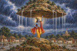 Shri Krishna lifting Govardhan Parvat