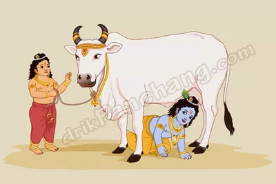 Gopashtami - Lord Krishna and Lord Balaram with Gau Mata