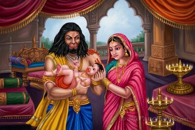 Bal Hanuman with Anjana and Kesari