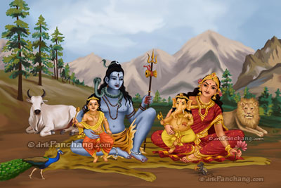 Lord Shiva With Parvati Ganesha Kartikeya