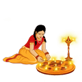 Girl Lightening Diwali Deepak