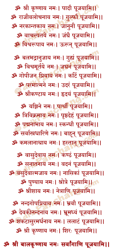Krishna Anga Puja Mantra in Hindi
