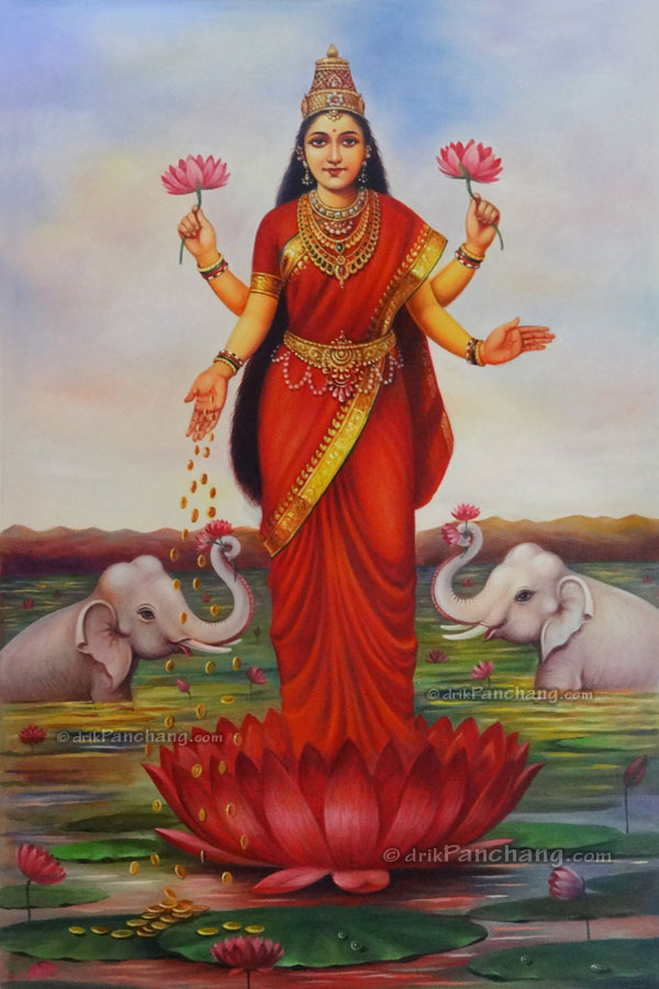 Lakshmi Standing Oil Painting