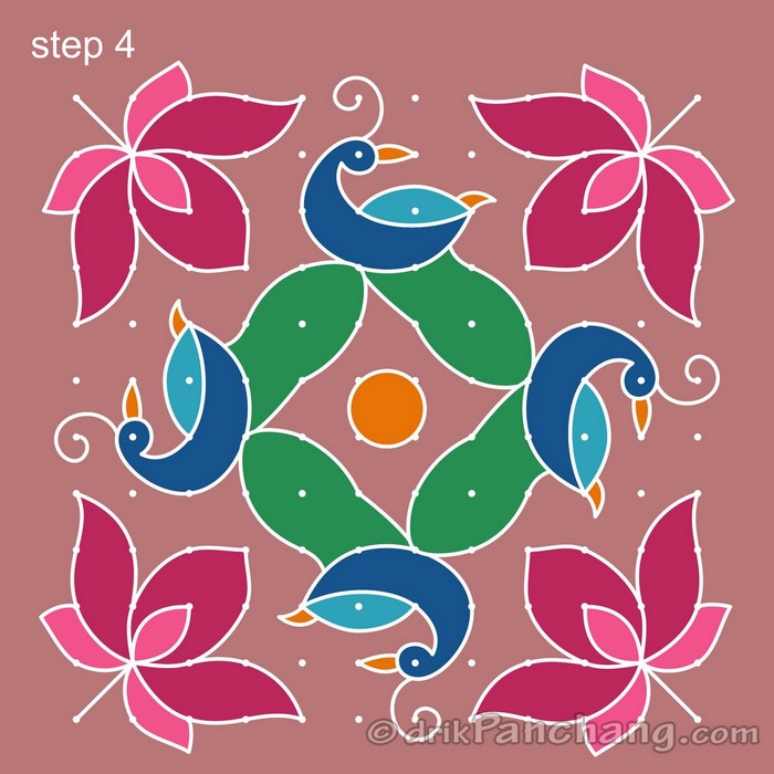 Peacock Rangoli Design | Rangoli Designs - Peacock Rangoli 16