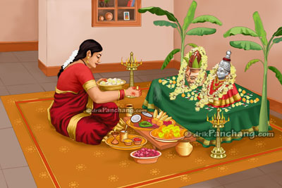 Woman performing Kedar Gauri Puja